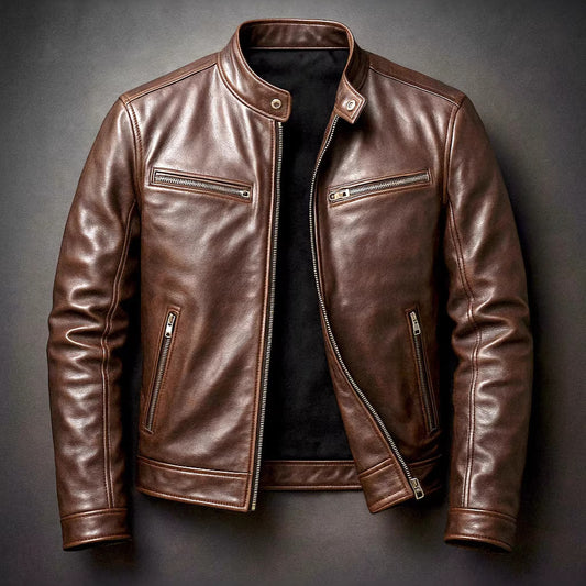 Men’s PU Leather Motorcycle Jacket – Stand Collar