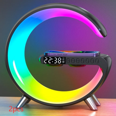 Smart G-Shaped LED Lamp with Bluetooth Speaker & Wireless Charger