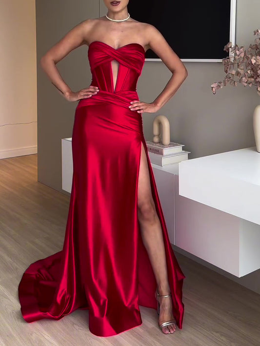 Red Tube Top Evening Dress