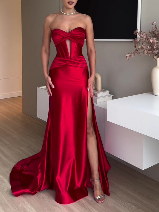 Red Tube Top Evening Dress