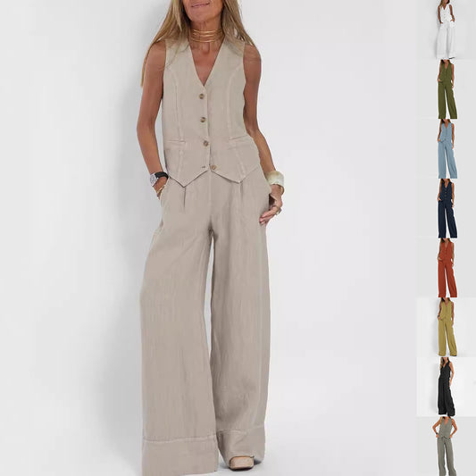 Women’s V-Neck Summer Vest & Trousers Set