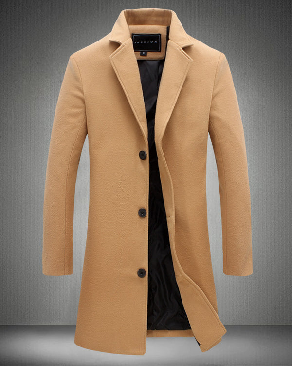 Autumn And Winter New Mens Solid Color Casual Business Woolen Coats