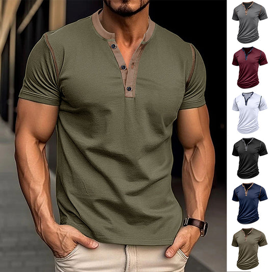 Men’s Short Sleeve Polo Shirt – Button V-Neck