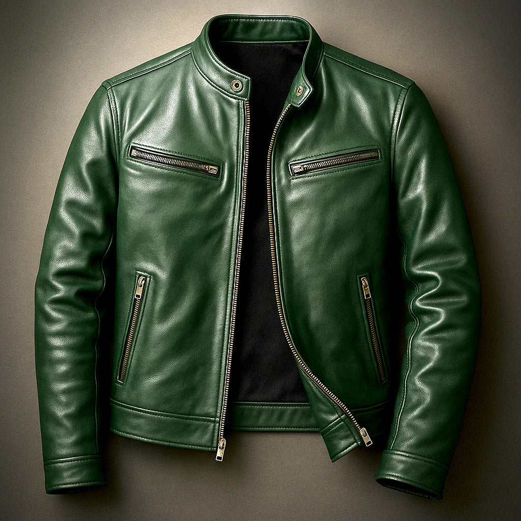 Men’s PU Leather Motorcycle Jacket – Stand Collar