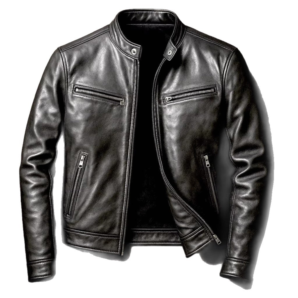 Men’s PU Leather Motorcycle Jacket – Stand Collar