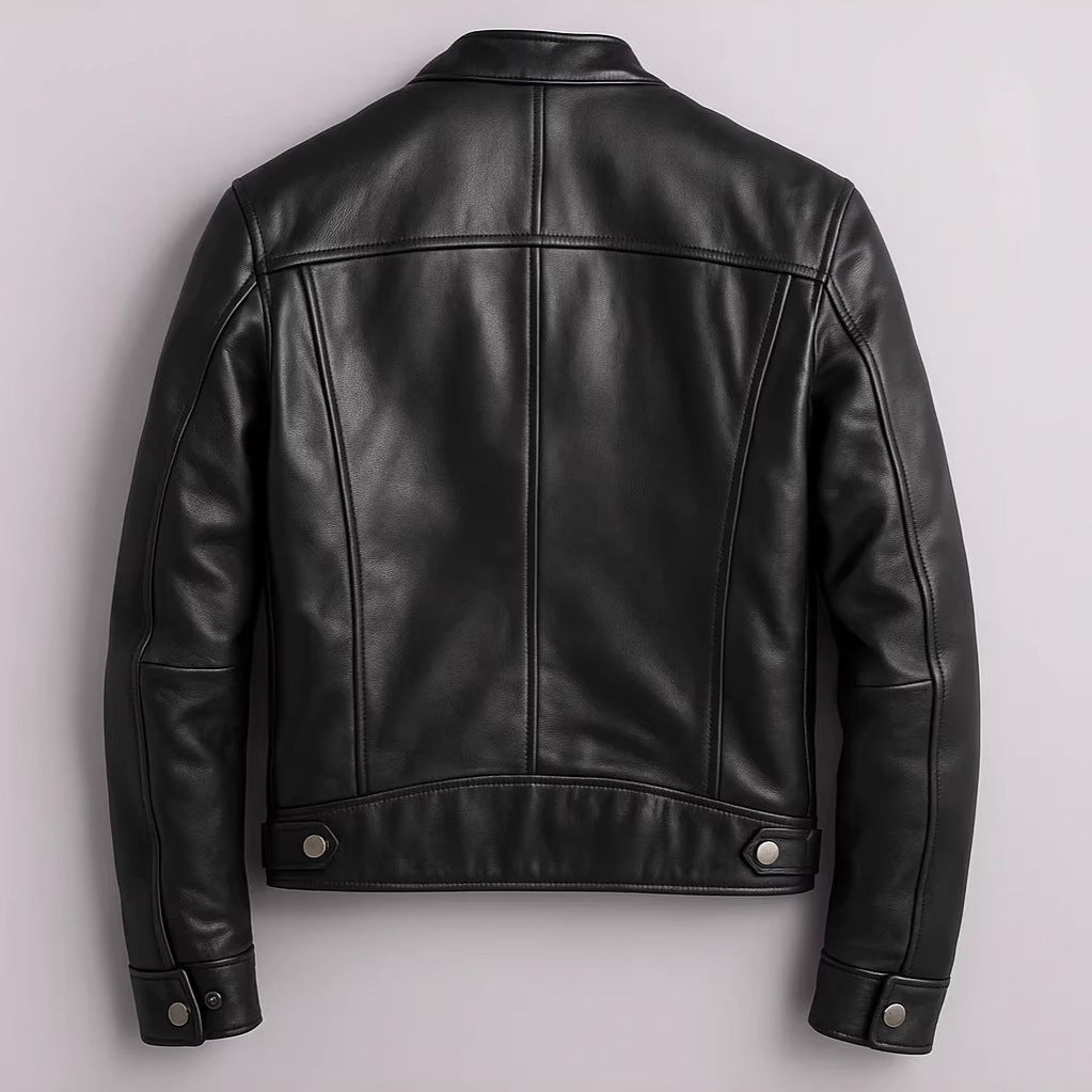 Men’s PU Leather Motorcycle Jacket – Stand Collar